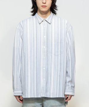 프렌치 스트라이프 시어서커 셔츠 [블루 x 블랙]