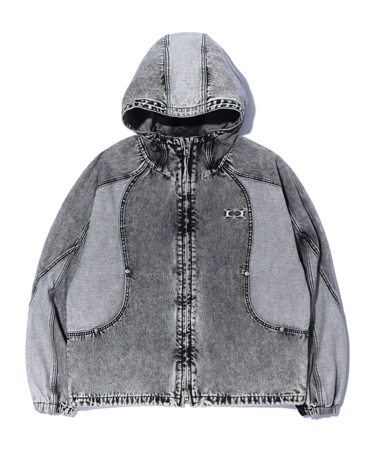 크리틱(CRITIC) COLOR BLOCK HOOD DENIM JACKET LIGHT GREY