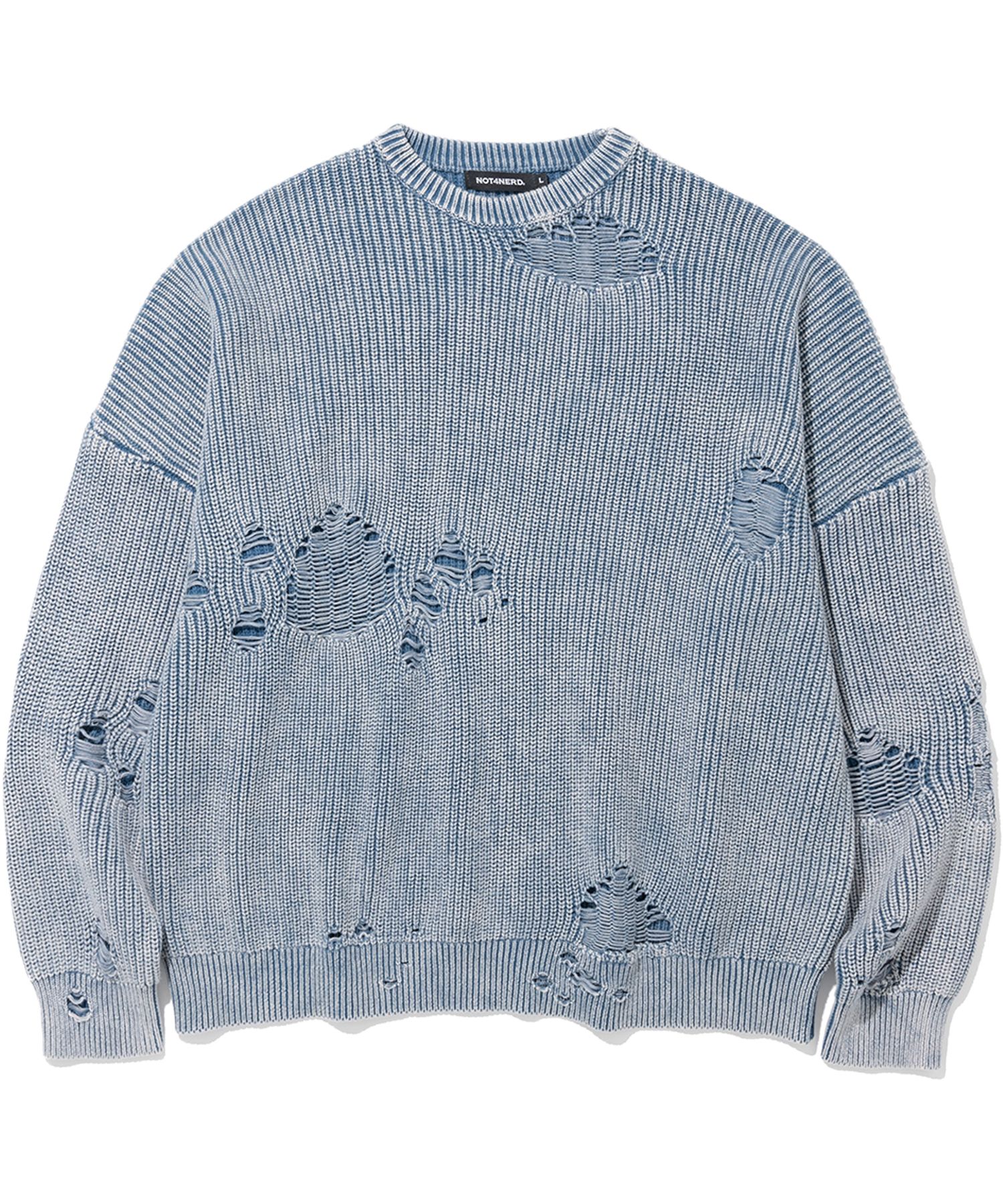 MUSINSA公式 | NOT4NERD Pigment Dyeing Destroyed Knit Sweater - Blue