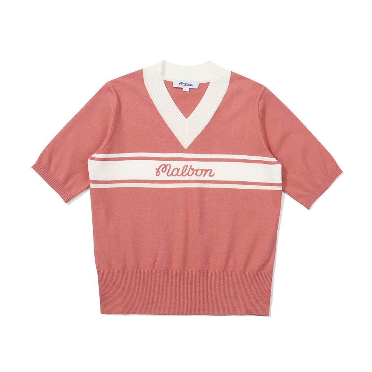 말본 골프(MALBON GOLF) V넥 컬러블록 하프슬리브 니트 PINK (WOMAN)