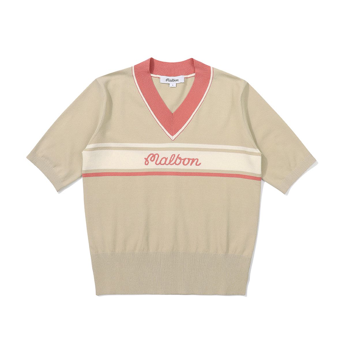 말본 골프(MALBON GOLF) V넥 컬러블록 하프슬리브 니트 BEIGE (WOMAN)
