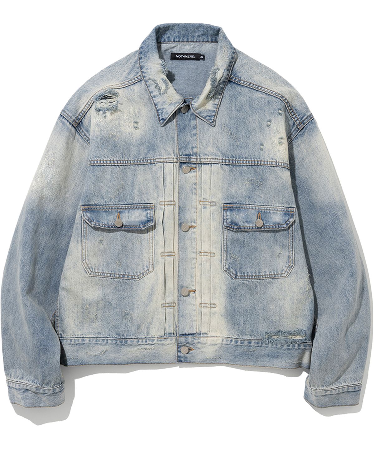 낫포너드(NOT4NERD) Dirty Wash Destroyed Denim Jacket - Light Blue