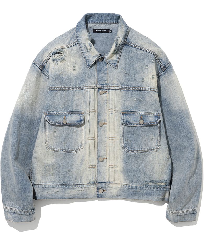 Dirty Wash Destroyed Denim Jacket - Light Blue