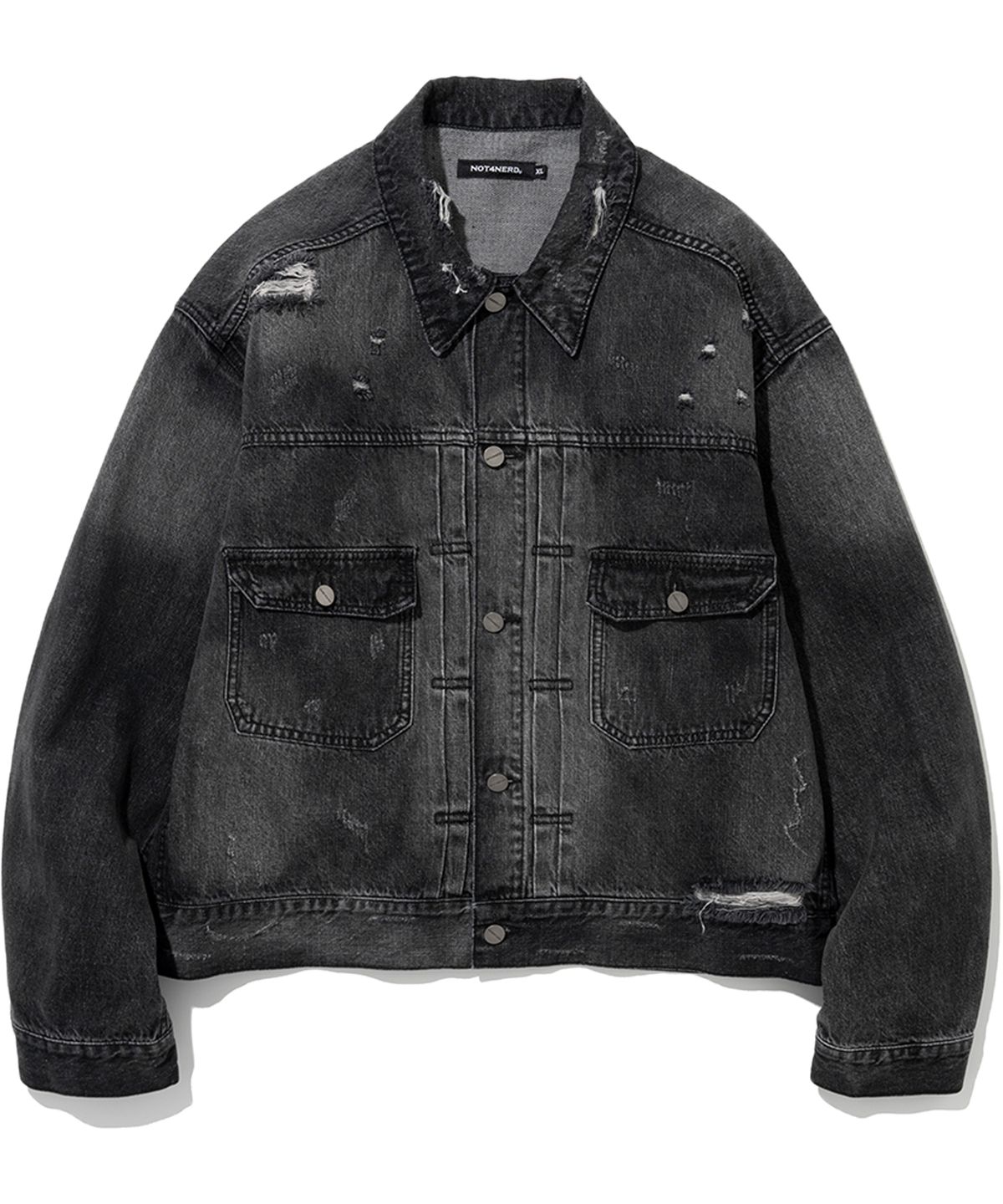 낫포너드(NOT4NERD) Dirty Wash Destroyed Denim Jacket - Black