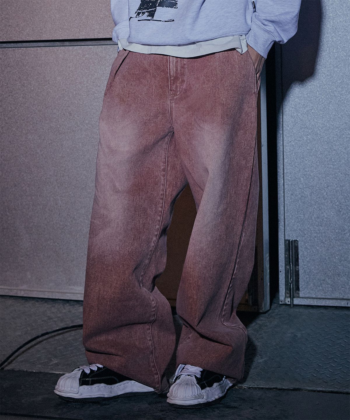 낫포너드(NOT4NERD) Banding One Tuck Wide Denim Pants - Pink