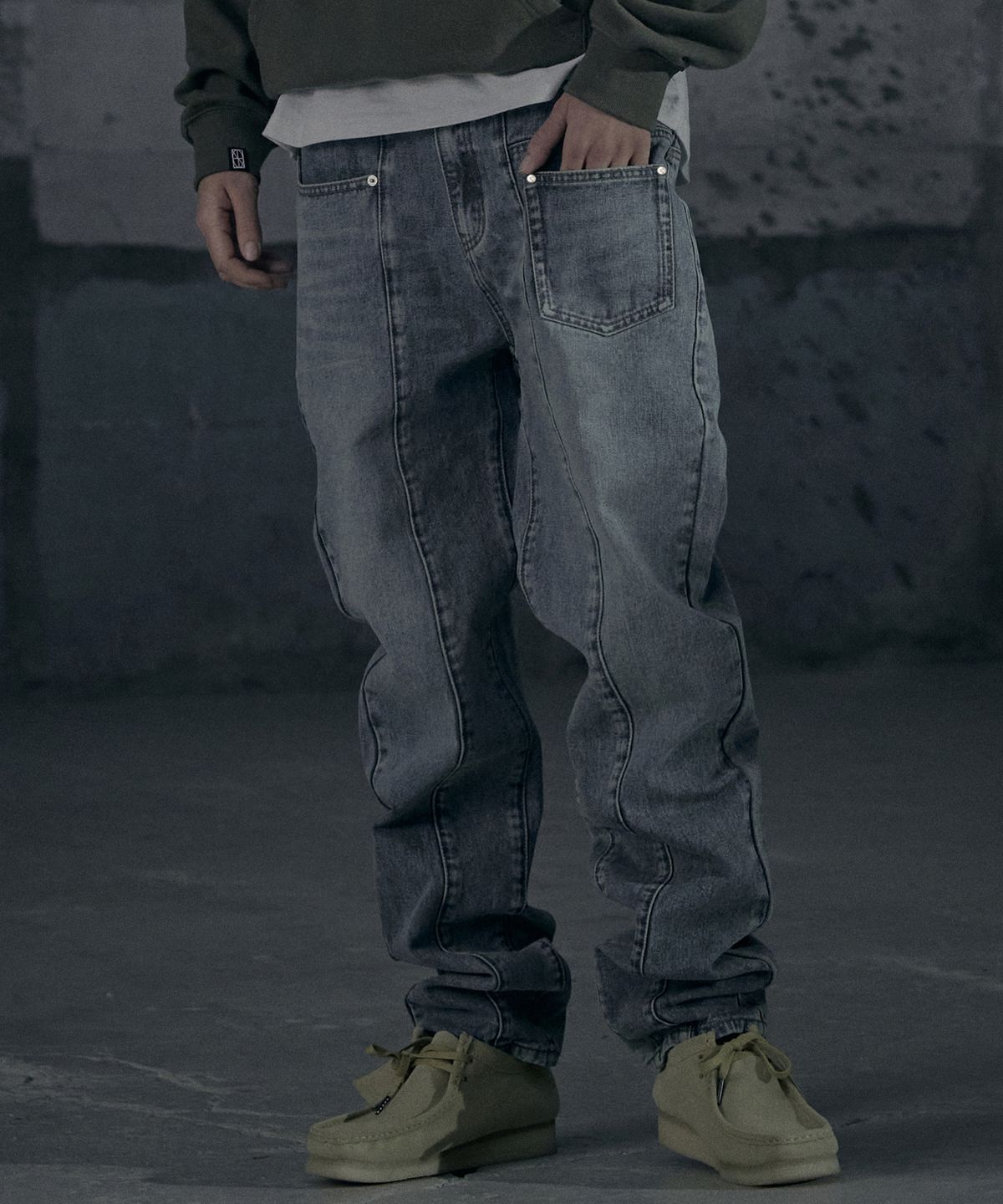 낫포너드(NOT4NERD) Back Pocket Mixed Denim Pants - Deep Blue