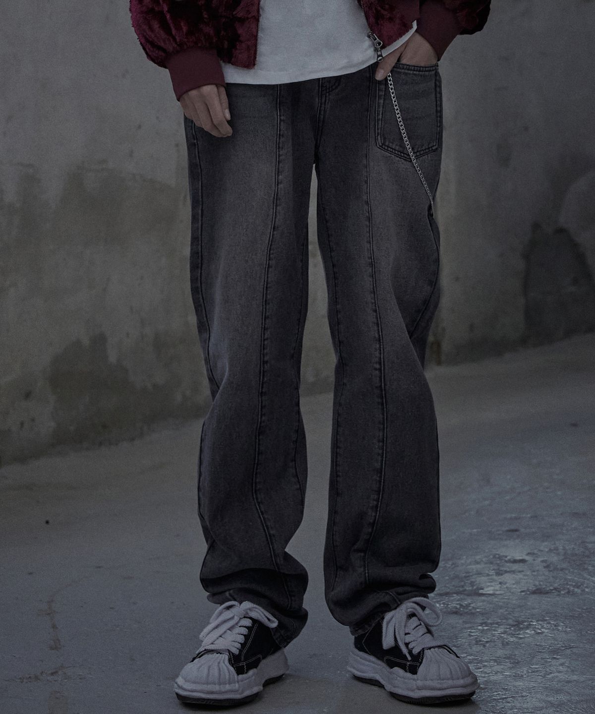 낫포너드(NOT4NERD) Back Pocket Mixed Denim Pants - Black