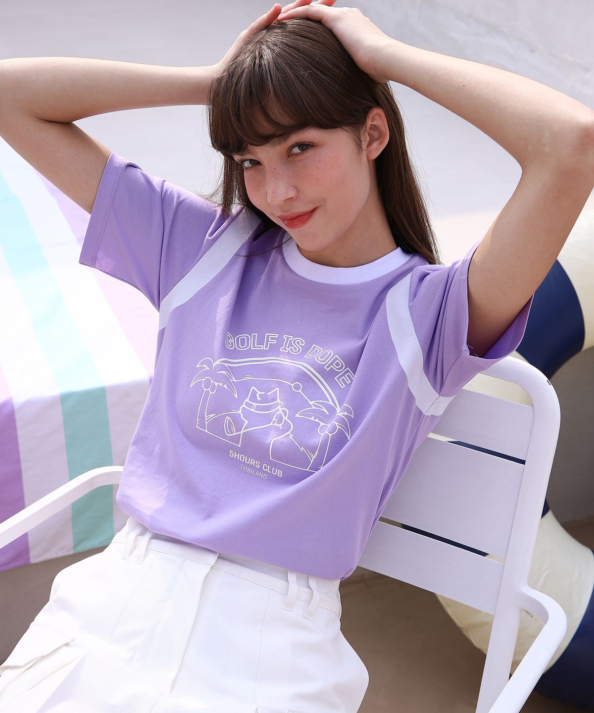 파이브아워스(5HOURS) MEW MEW BLOCK T-SHIRTS_LAVENDER