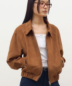 Vegan Leather Suede Crop Bomber in Camel
