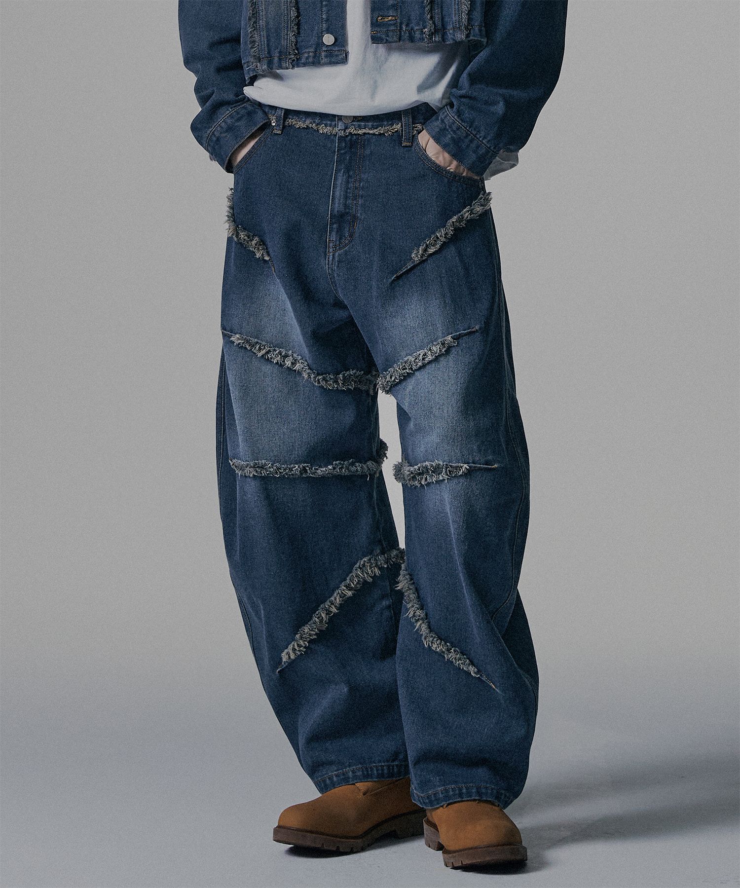 MUSINSA | NOT4NERD Cut Off Curved Denim Pants - Deep Blue