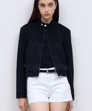 Vegan Leather Suede Racer Jacket in Black