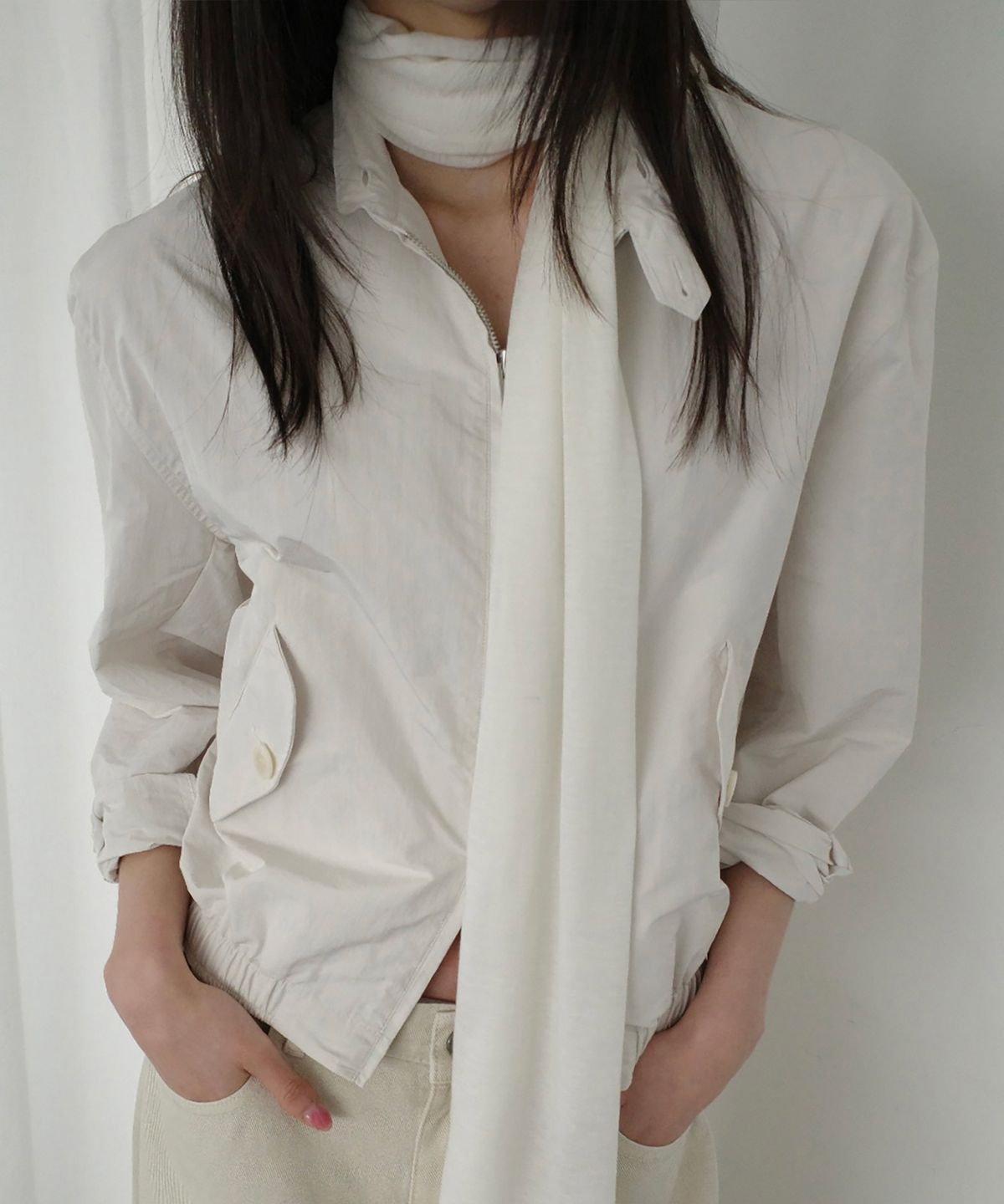 노이어 포 우먼(NOIRER FOR WOMAN) 코튼 나일론 헤링턴 자켓 (아이보리)