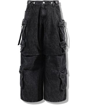 맥스 포켓 워싱 와이드 데님팬츠