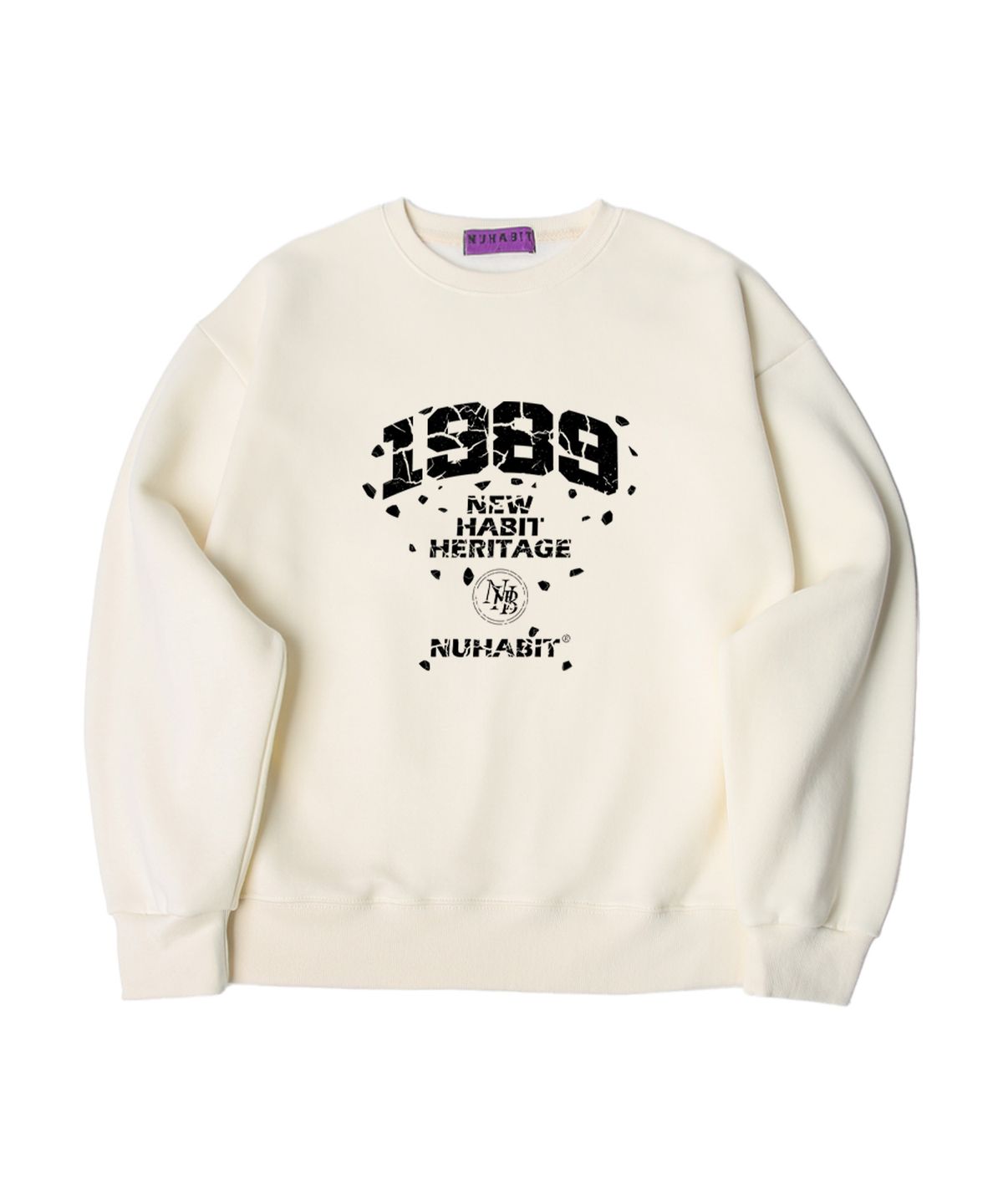 뉴해빗(NUHABIT) N/H CRACK NHH LOGO 오버핏 기모 맨투맨_아이보리 (SOM4-4NH1206)