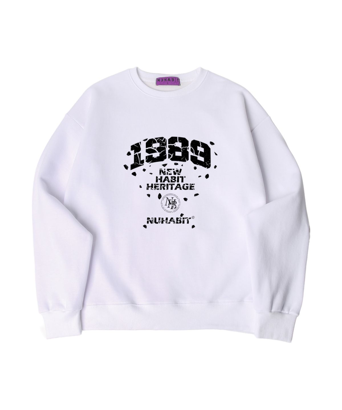뉴해빗(NUHABIT) N/H CRACK NHH LOGO 오버핏 기모 맨투맨_화이트 (SOM4-4NH1206)