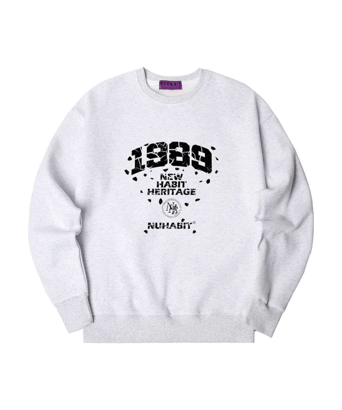 뉴해빗(NUHABIT) N/H CRACK NHH LOGO 오버핏 기모 맨투맨_멜란지화이트 (SOM4-4NH1206)