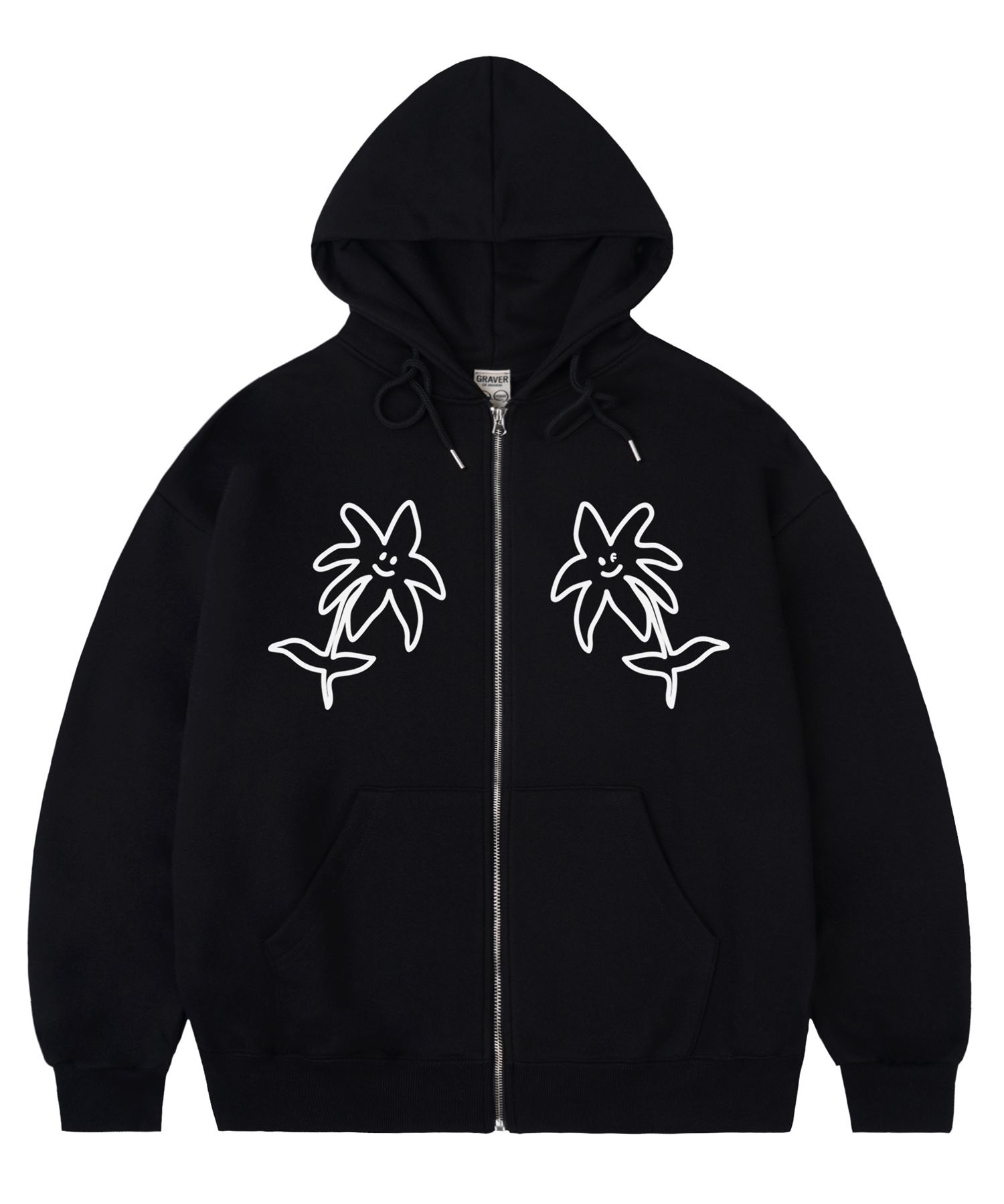 MUSINSA | GRAVER [UNISEX] TWO drawing line flower hooded zip