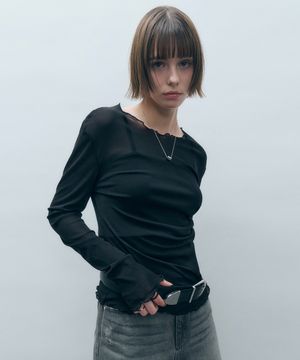 사이드 셔링 메쉬 롱슬리브 블랙 MDTS061BLACK