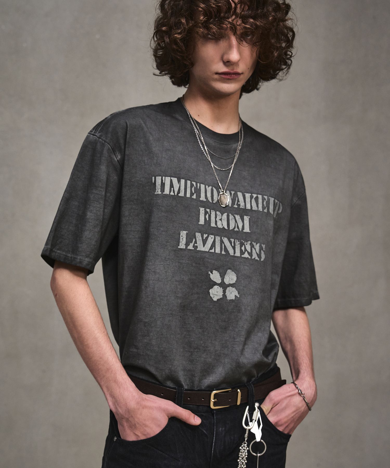 MUSINSA | LMOOD Luna Garment Dying Half T-Shirt Charcoal