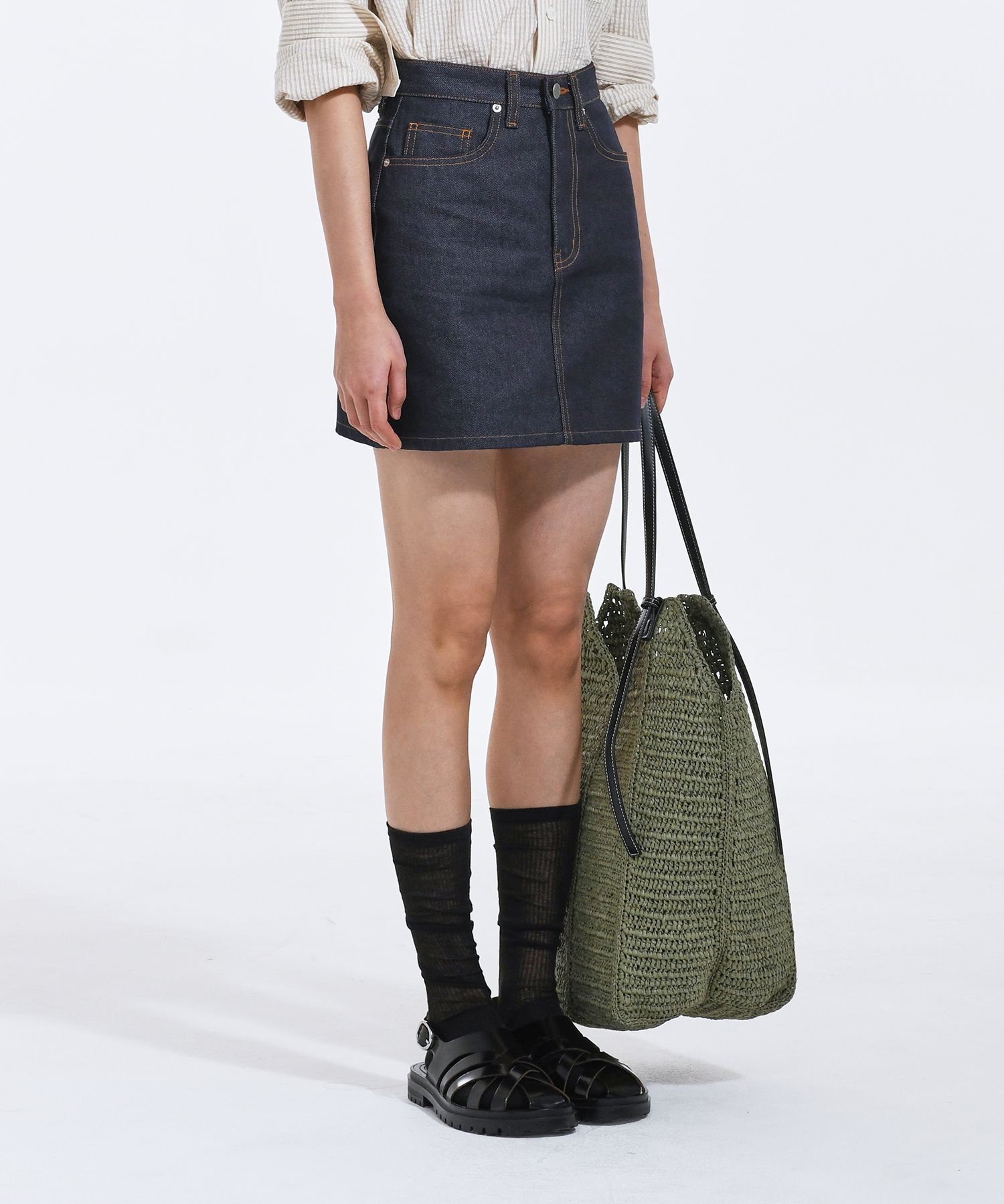 MUSINSA | WEST GRAND BOULEVARD Contrast raw denim mini skirt