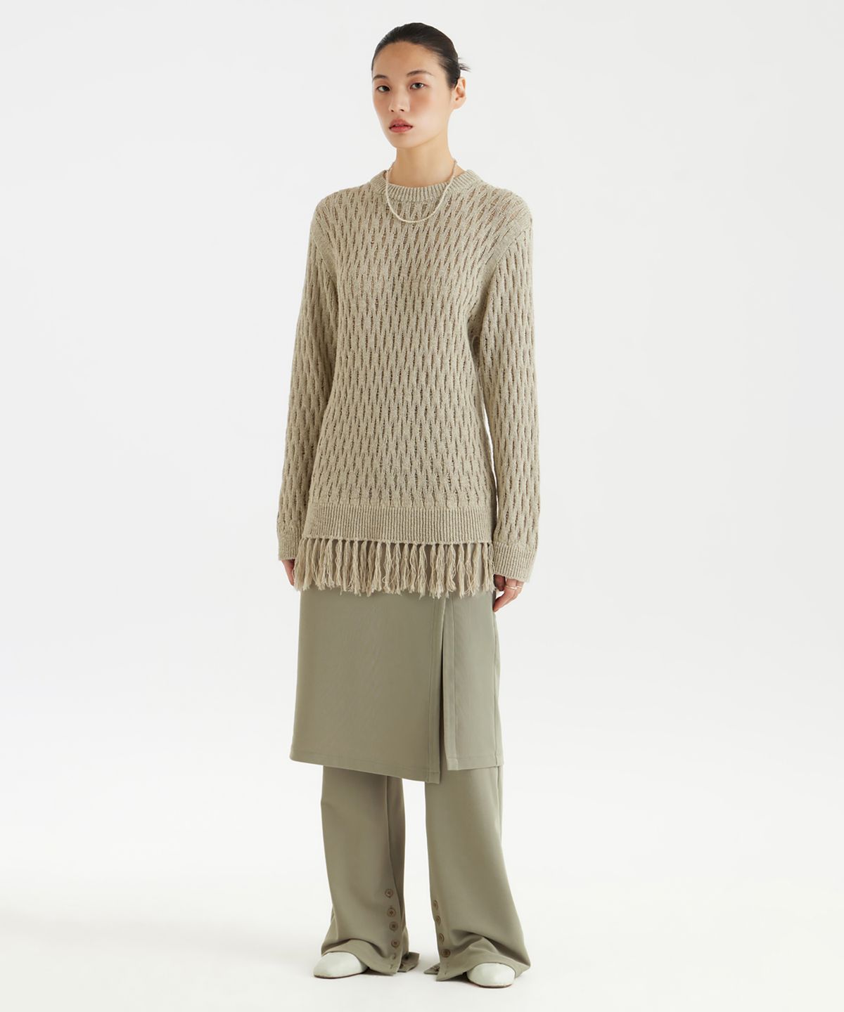 유스(YOUTH) Tassel Crewneck Knit Top - Sage Green