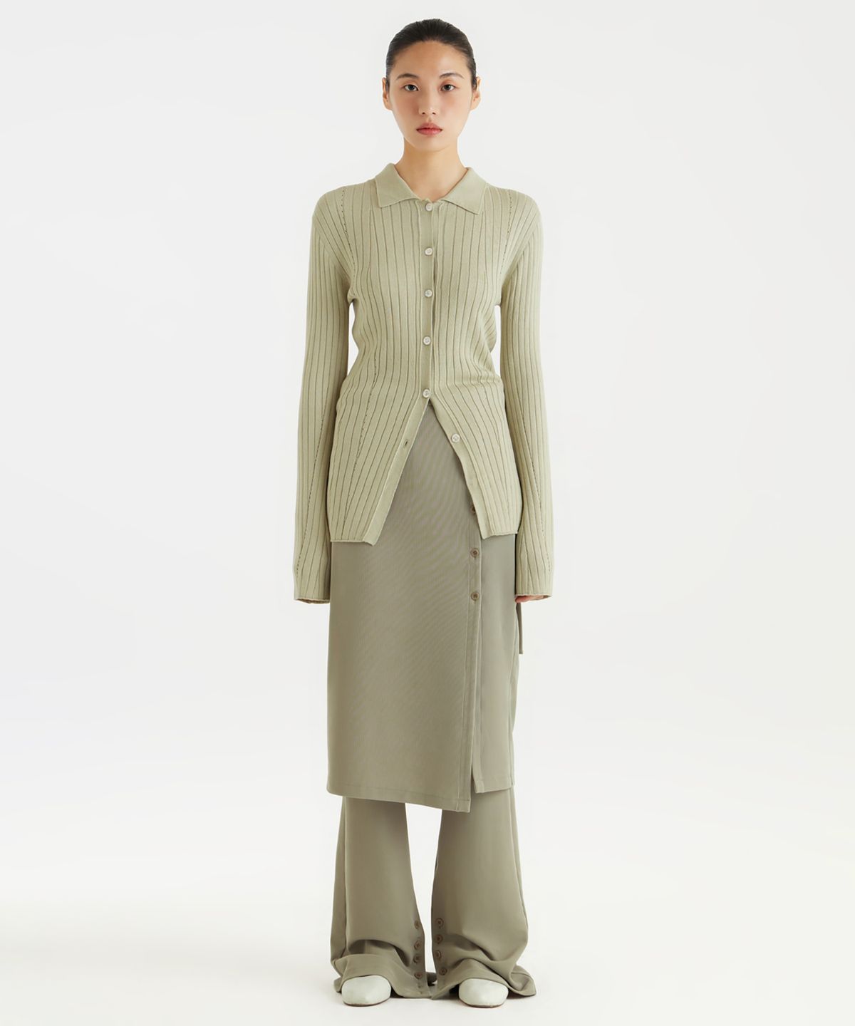 유스(YOUTH) Long-Line Knit Shirt - Light Green