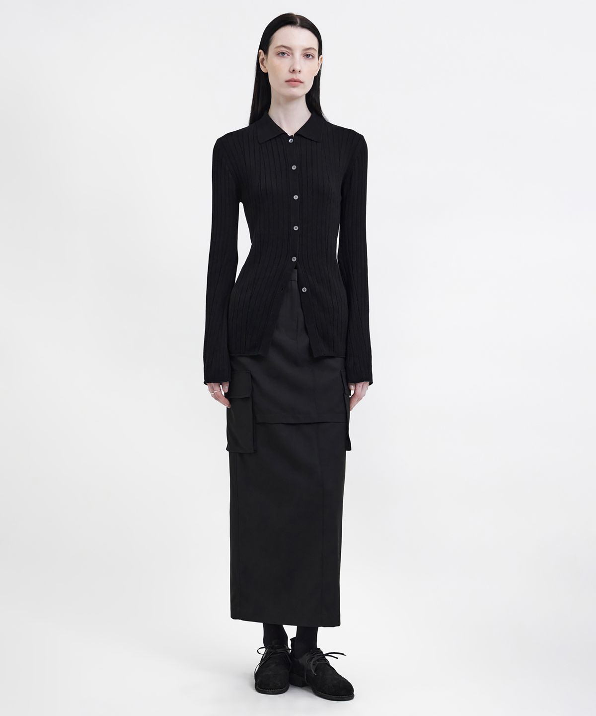 유스(YOUTH) Long-Line Knit Shirt - Black