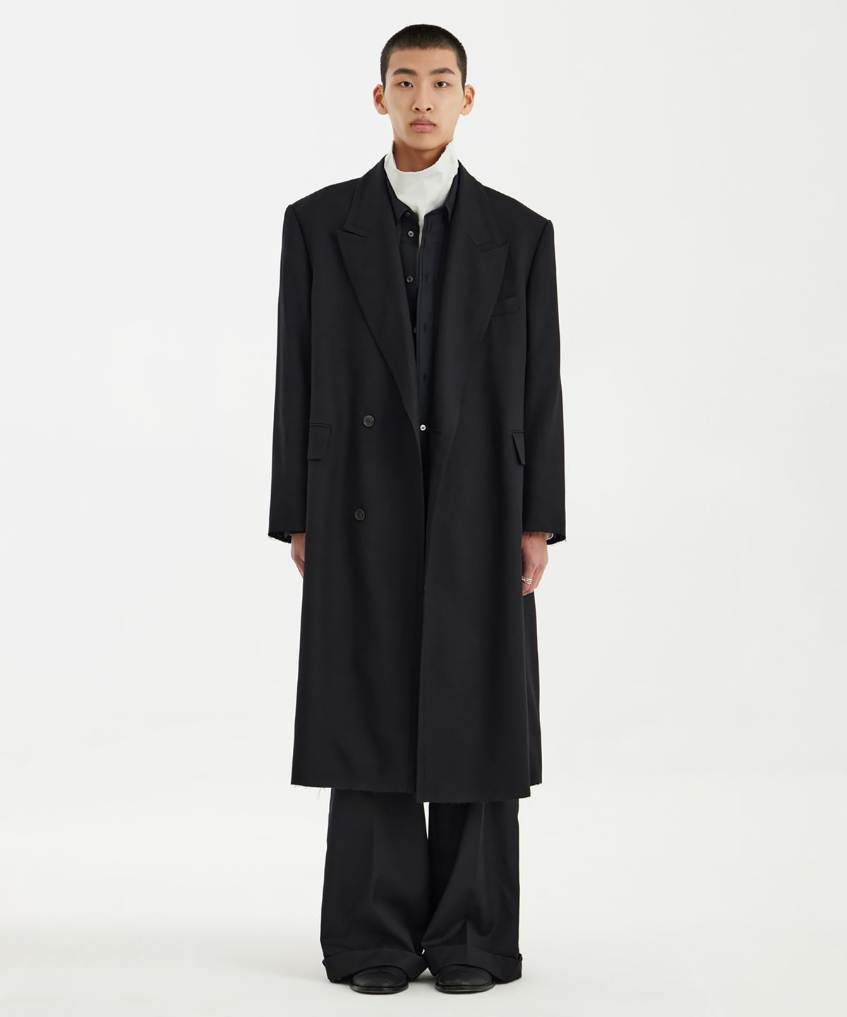 유스(YOUTH) Oversized Double Breasted Coat (UNISEX) - Black