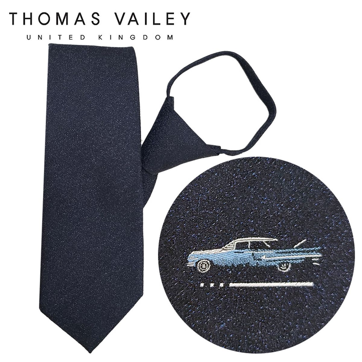 토마스 베일리(THOMAS VAILEY) 실크 지퍼/자동 넥타이-올드카 네이비 7.5cm