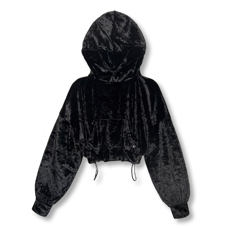 Velvet String Crop Hoodie