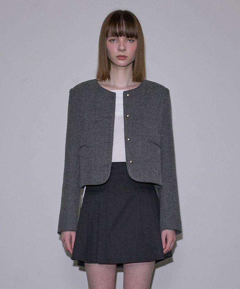 Tweed Wool Jacket [Charcoal]