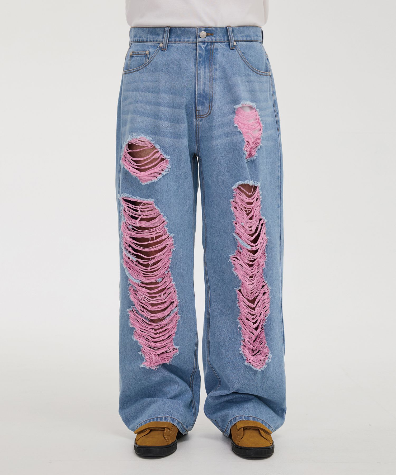 【Wai Kei】 COLOR DESTROYED DENIM PANTS/追跡付 MUSINSA公式 | WAI KEI Color Destroyed Denim Pants Light Blue