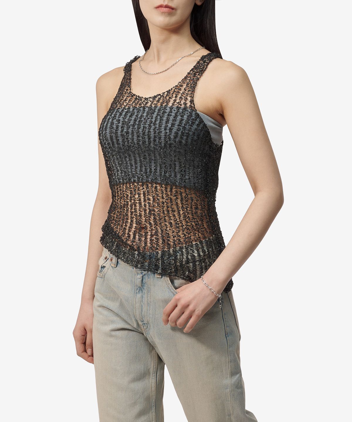 메종 마르지엘라(MAISON MARGIELA) 시스루 민소매 티셔츠 - 블랙 / S29NL0055M13010900