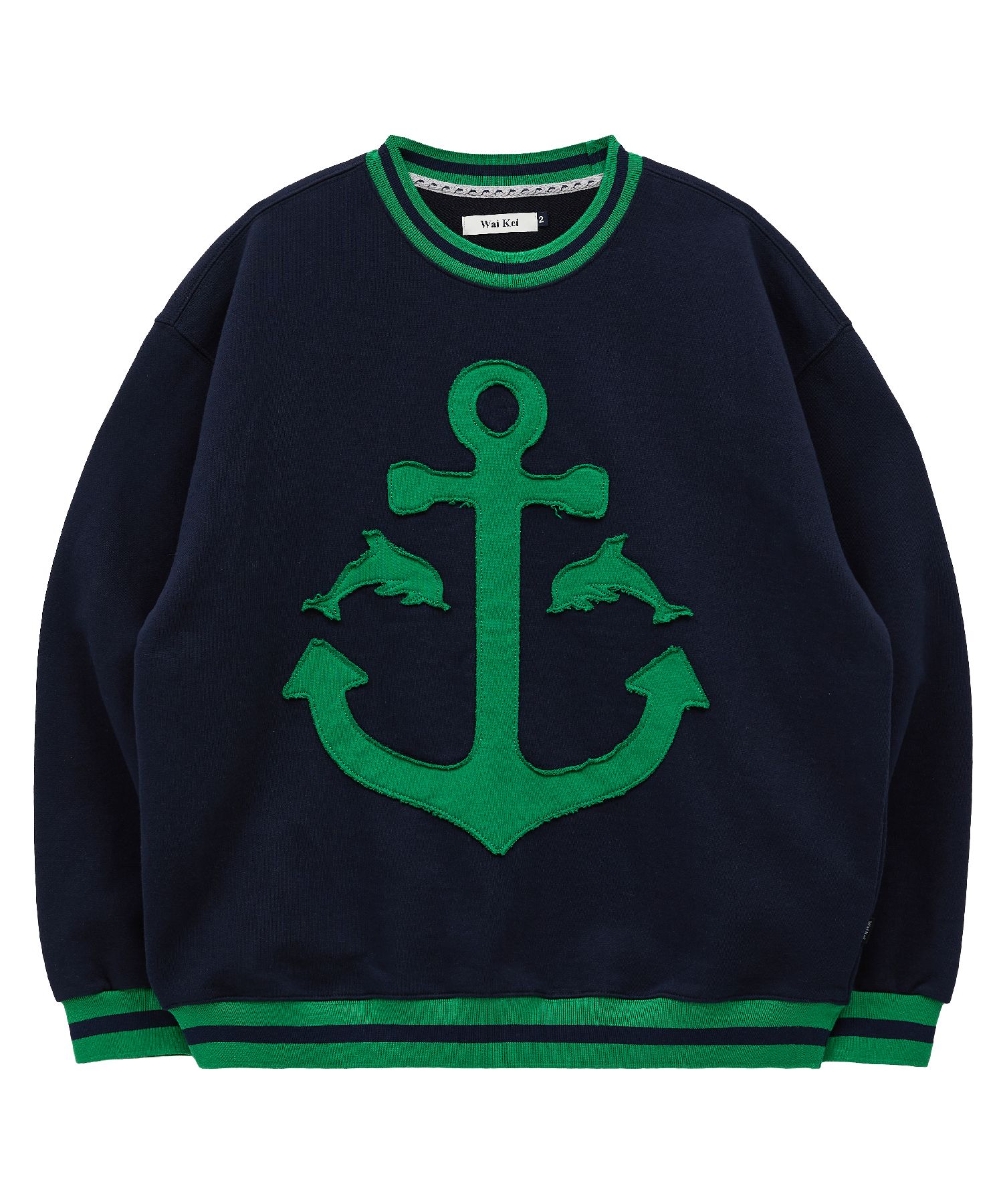 WAI KEI Marine aplique vintage sweatshirtsマリン男女共用 MUSINSA | WAI KEI Marine Applique Vintage Sweatshirt Navy