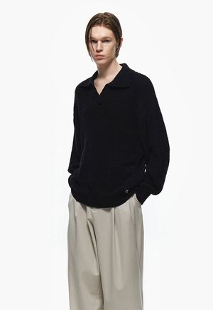 투톤 오픈 카라 니트 블랙 ZG2KT222BK