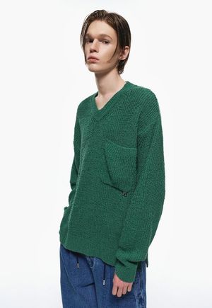 투톤 브이넥 니트 그린 ZG2KT223GR