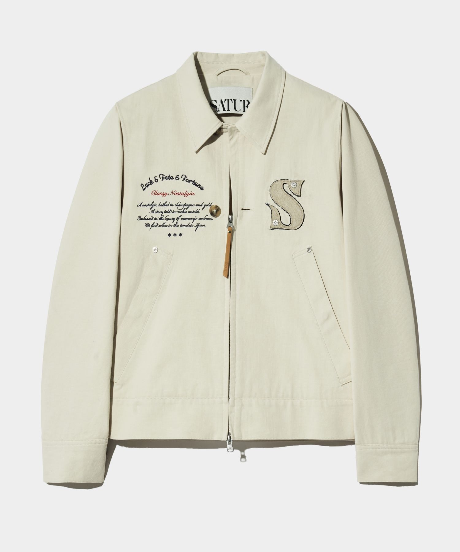 ★SATUR★ Applique Artwork Logo Collar Jacket Resort Ivory MUSINSA | SATUR Applique artwork logo collar jacket resort ivory