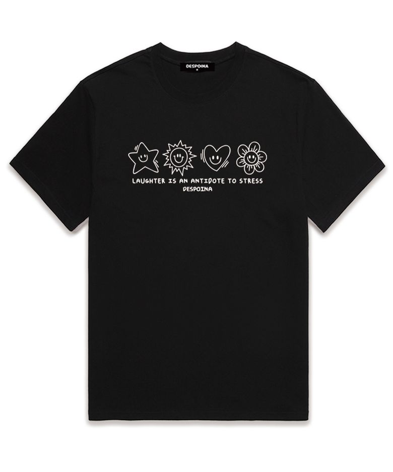 Happy Emoticon logo 반팔 티셔츠 (DS019) 블랙