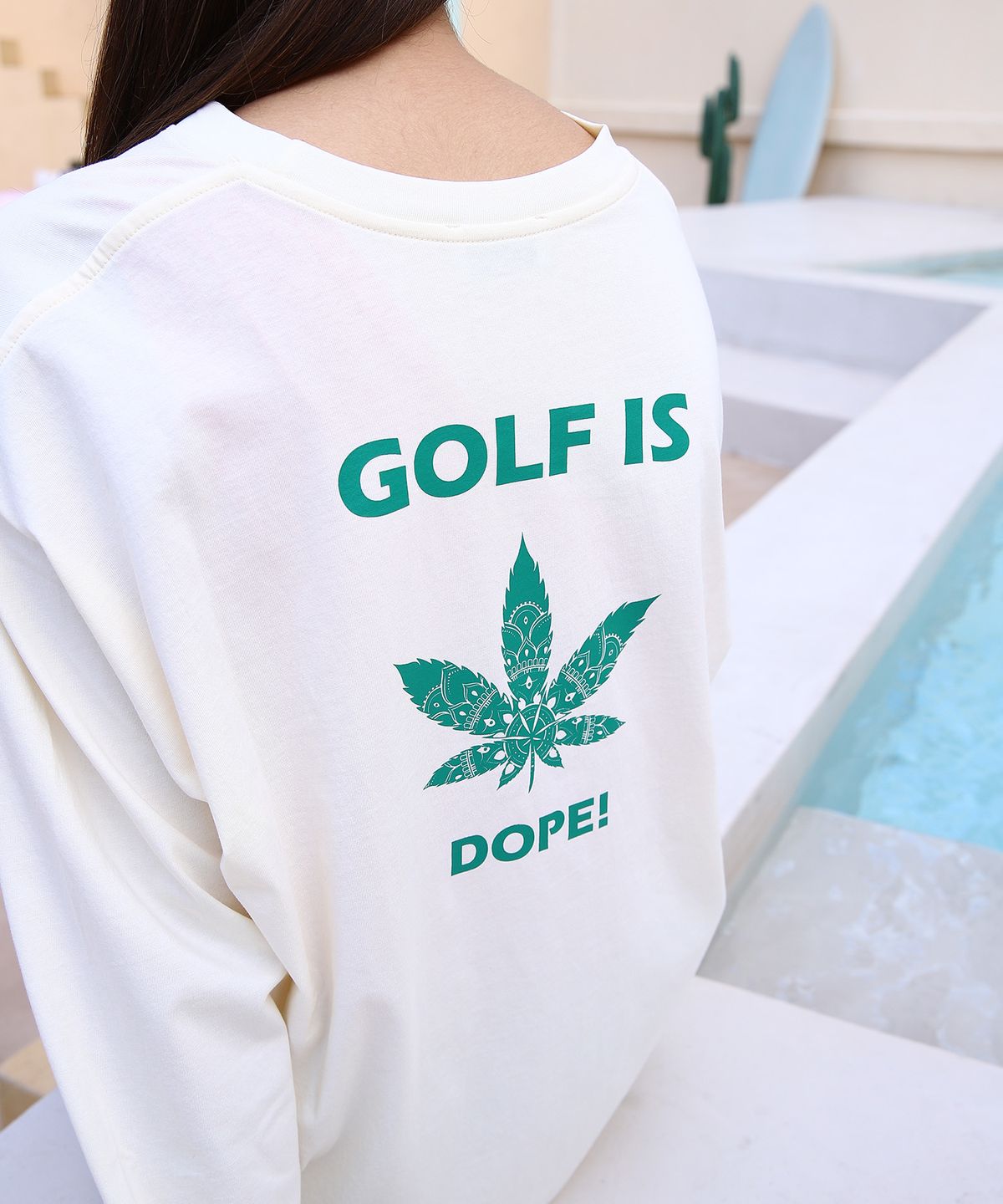 파이브아워스(5HOURS) DOPE LONG T-SHIRTS_CREAM/GREEN
