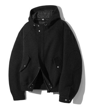 울 엘보우 패치 2WAY 해링턴 후드 자켓 (BLACK)