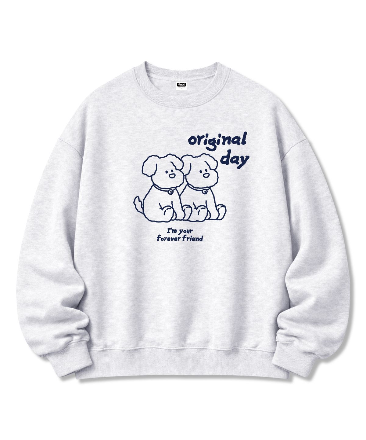 오리지널데이(ORIGINALDAY) [기모선택] Forever Friends 오버핏 맨투맨 긴팔 티셔츠 White melange