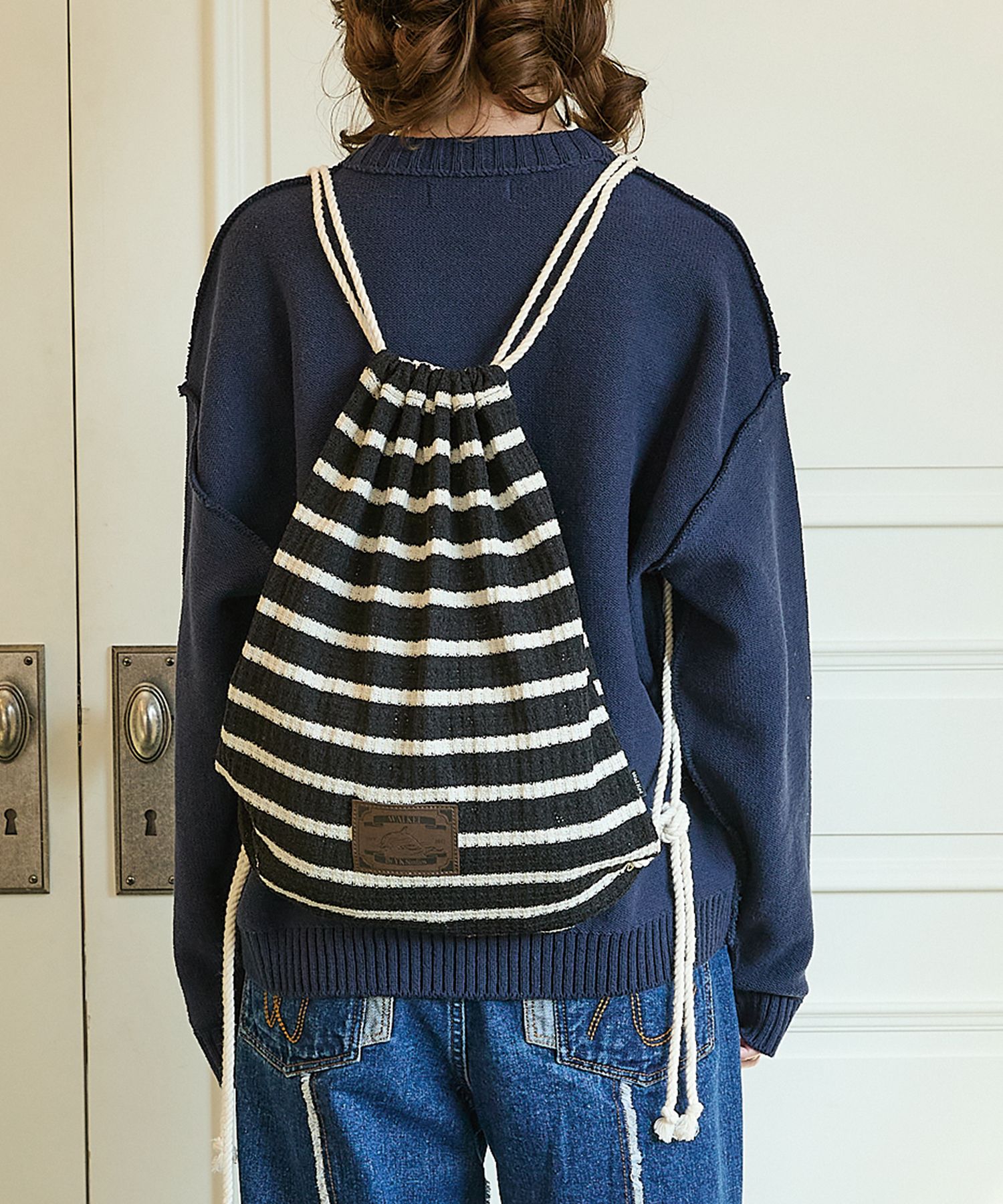 ★Wai Kei★ Striped Knit String Bag Black YKBD01AC05-2 MUSINSA | WAI KEI Striped knit string bag black