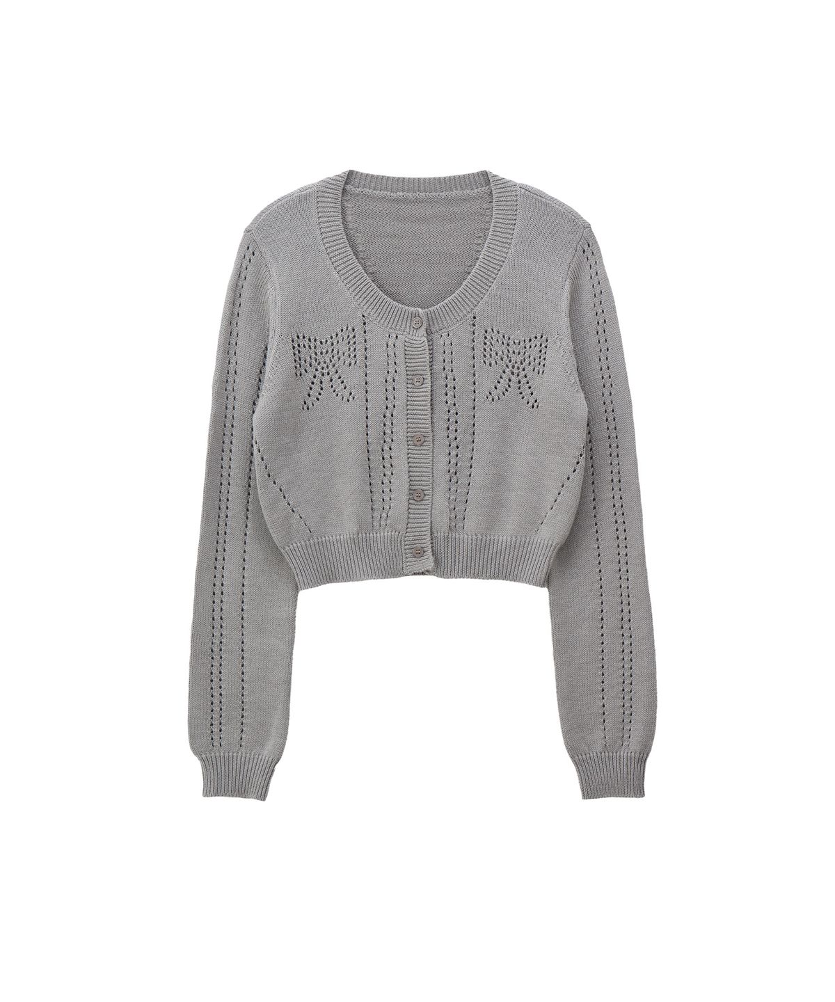 살롱 드 욘(SALON DE YOHN) Ribbon Punching Cardigan_ Gray