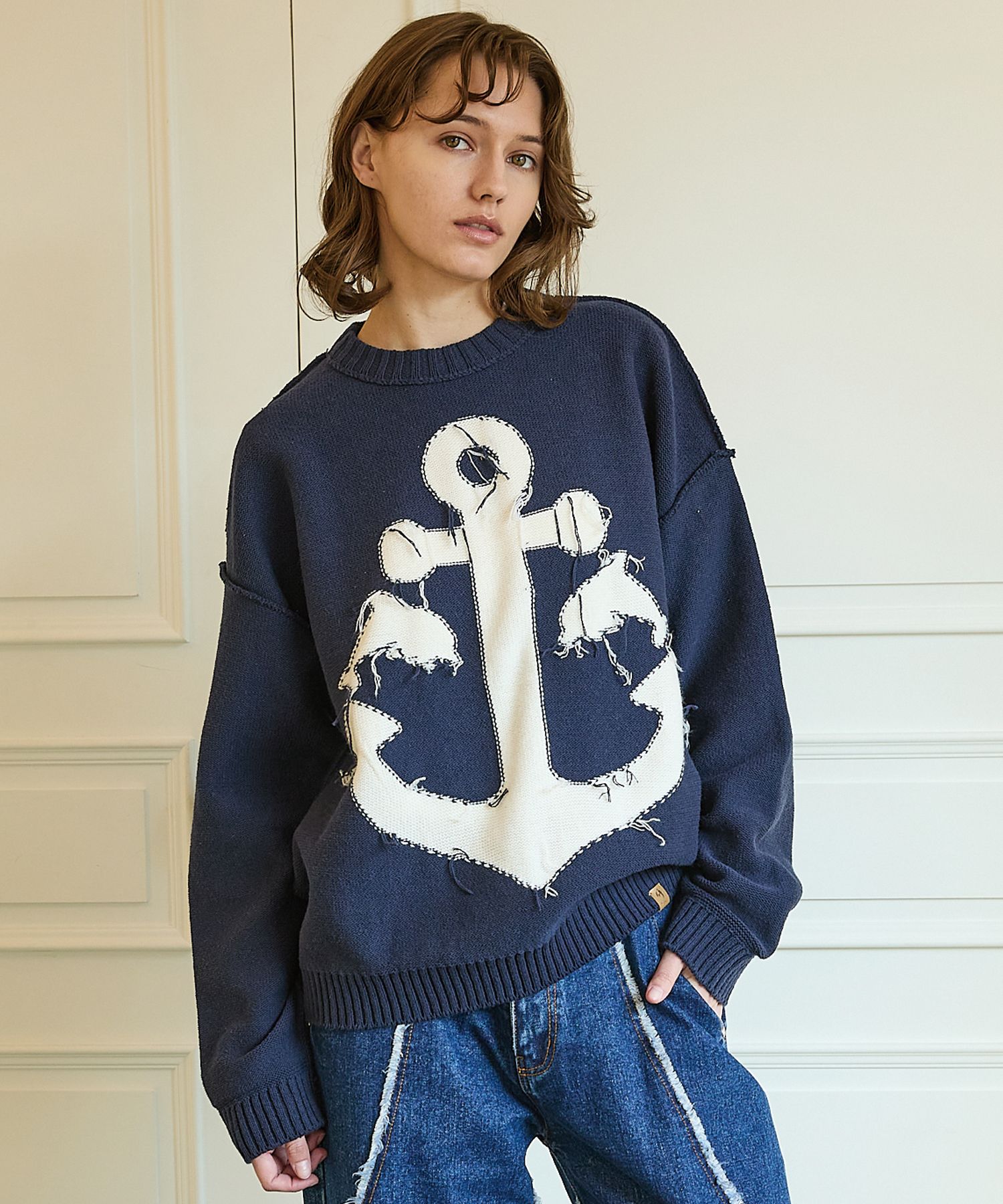 さらに100円引き◆WAI KEI◆Marine reversible graphic knit MUSINSA公式 | WAI KEI Marine reversible graphic knit navy