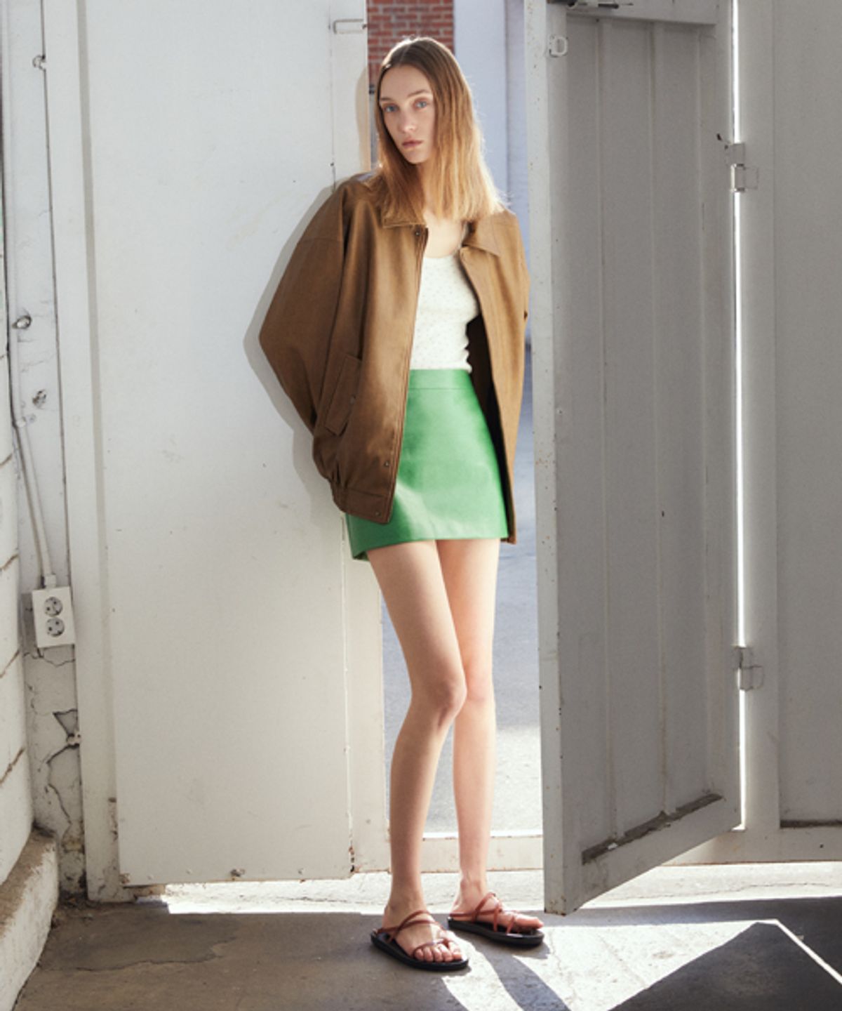 레이디 볼륨(LADY VOLUME) MINI LEATHER SKIRT_GREEN