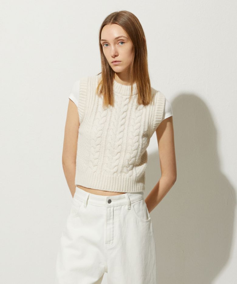 WOOL KNIT VEST_CREAM