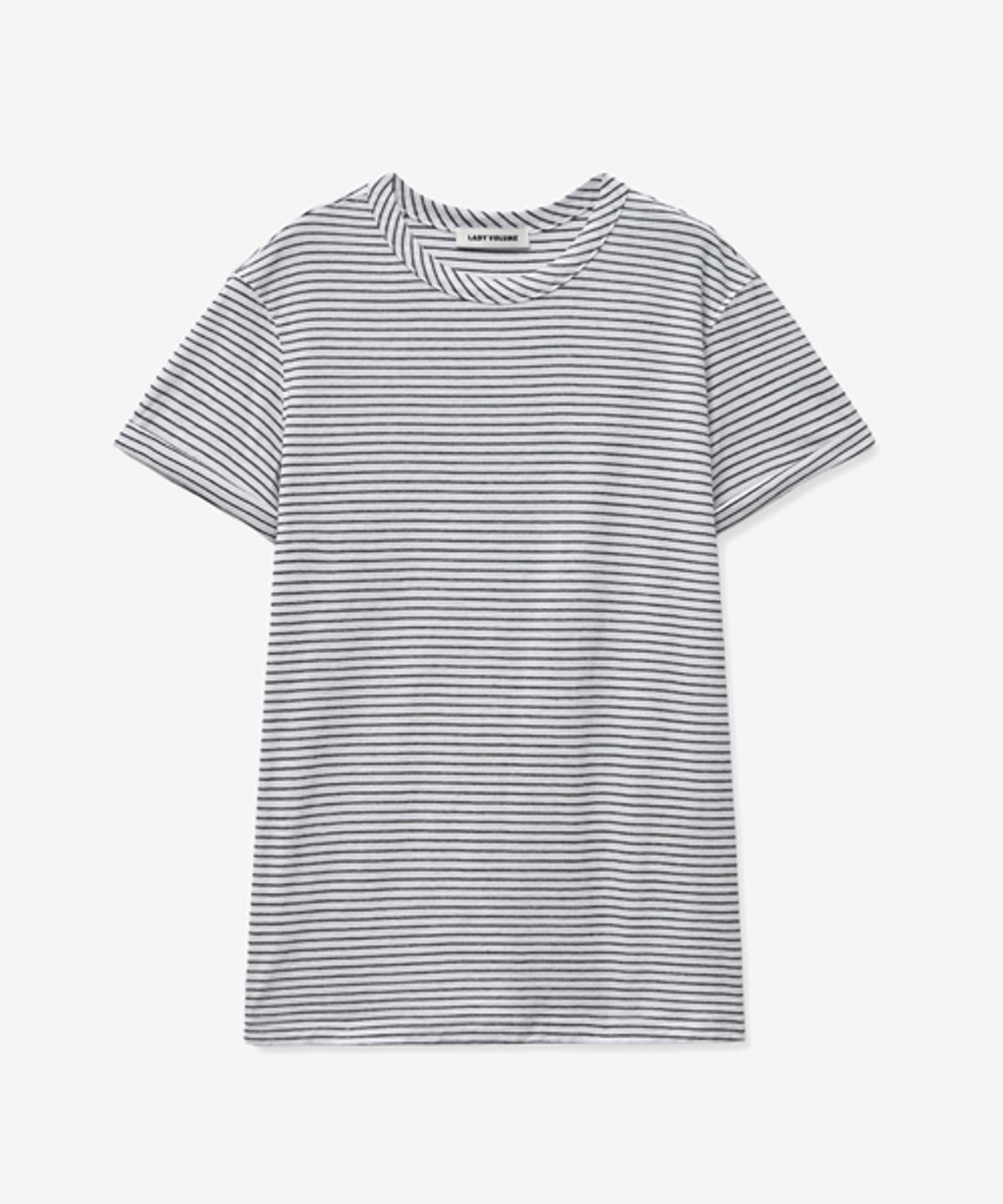 레이디 볼륨(LADY VOLUME) ROLL-UP STRIPE SLEEVE T-SHIRT_WHITE