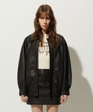 465-1 VINTAGE COATED LEATHER LOOSE FIT JUMPER_BLACK