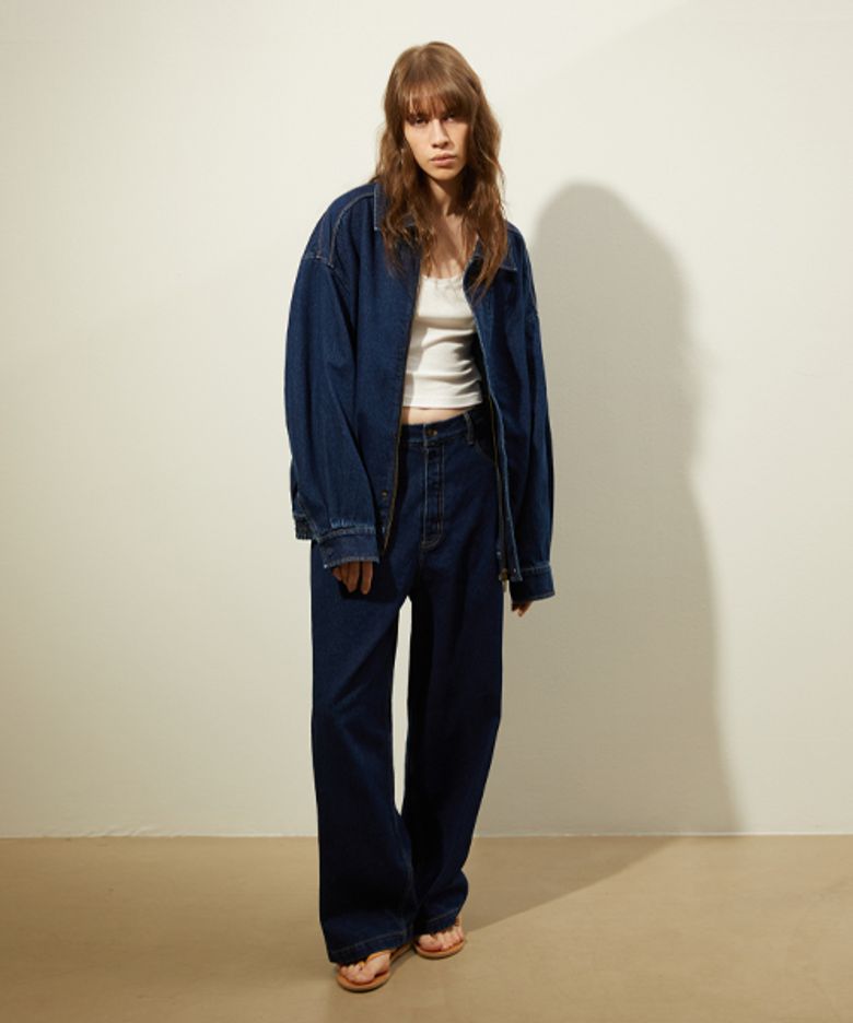 465-1 LOOSE FIT DENIM EMBROIDERED JUMPER_INDIGO