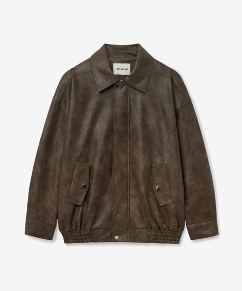 465-1 VINTAGE WASHING LEATHER LOOSE FIT JUMPER_BROWN